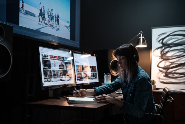 woman at editing workstation