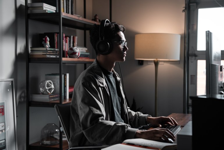 Man at editing workstation