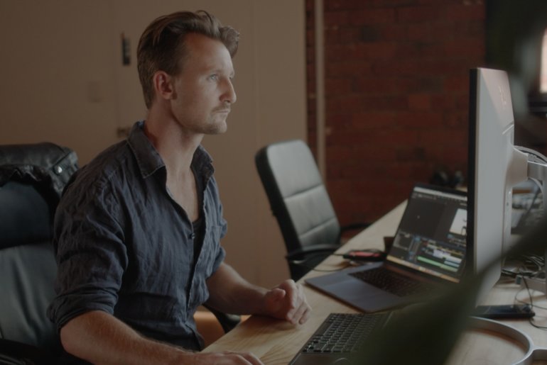 Video editor at workstation